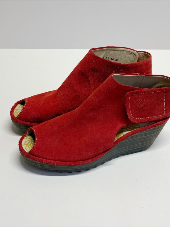 Fly London Shoes - Fly London Yazu Women Red Suede EU 39 Wedge Peep Toe Slingback Sandal US 8.5